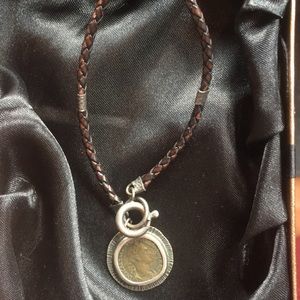 Antique coin choker on Leather cord